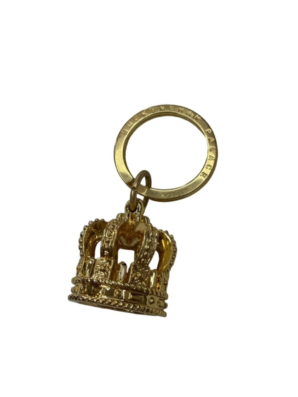 Vintage Buckingham Palace Gold Crown Keychain Key Ring Souvenir London England